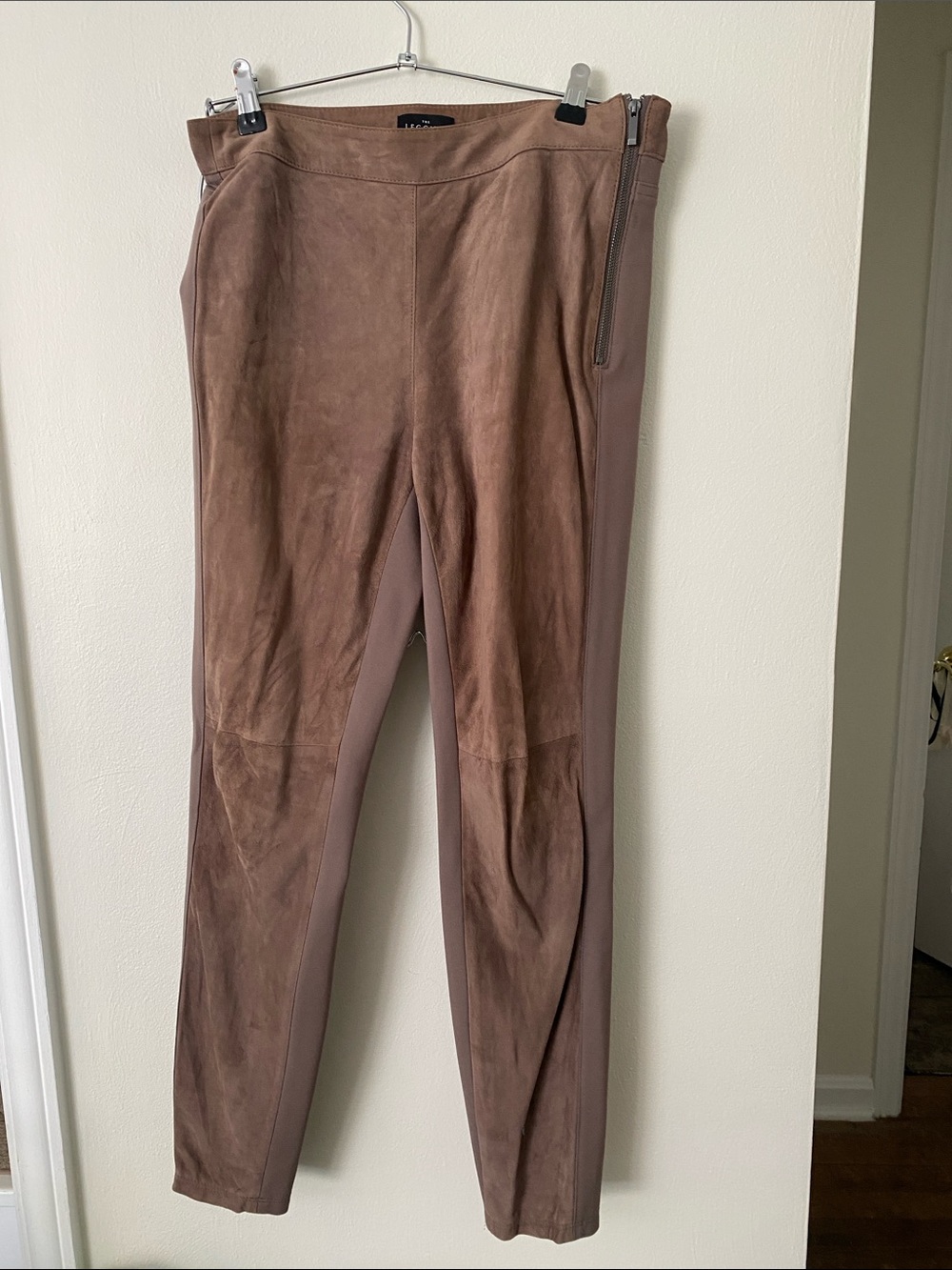 White House Black Market Brown Suede-Effect Ponte Skinny Pants
